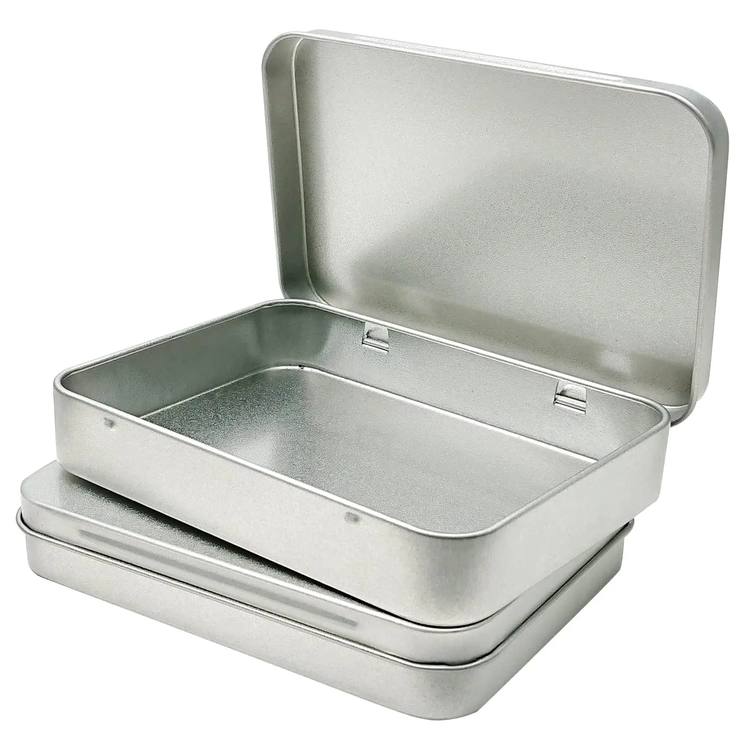Hulless Silver Hinged Tin Box Storage Containers, 11.4 cm x 8.4 cm (4.5" x 3.3") Pack of 12 | Organize Small Items