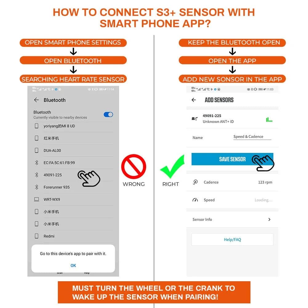 Magene S3+ Speed & Cadence Sensor for Cycling | Wireless Bluetooth/ANT+ Bike Computer RPM Sensor (2-Pack, Black) - view 5