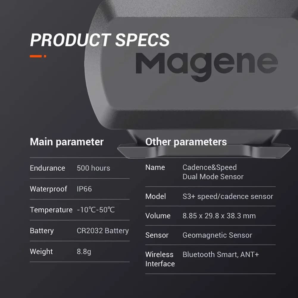 Magene S3+ Speed & Cadence Sensor for Cycling | Wireless Bluetooth/ANT+ Bike Computer RPM Sensor (2-Pack, Black) - view 6