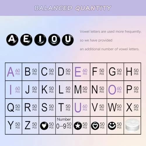 Looconi Black Letter Beads 1600pcs 7x4mm Round Acrylic Alphabet A-Z Number Star Smiley Heart Beads | Craft Beads for Jewelry Making thumbnail 4