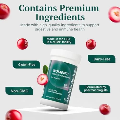 Medella Naturals Women’s Probiotics with Prebiotics and Cranberry (30 Caps) | Supports Vaginal & Digestive Health thumbnail 5