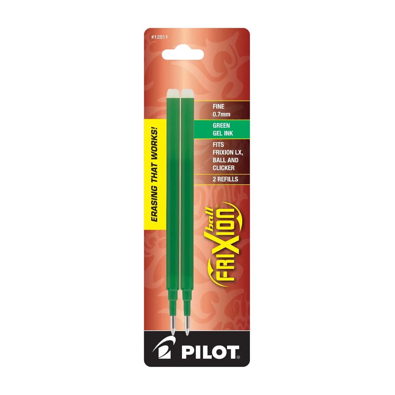 PILOT FriXion Gel Ink Refills for Erasable Pens 0.7 mm | Green Ink, 2-Pack, Fine Point — Green