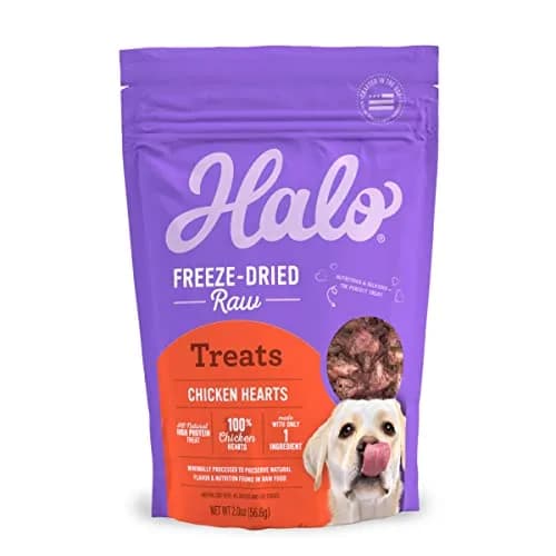 Halo Freeze-Dried Raw Dog Treats, Chicken Hearts Recipe, 2 oz | Natural, High Protein, Portable thumbnail 1