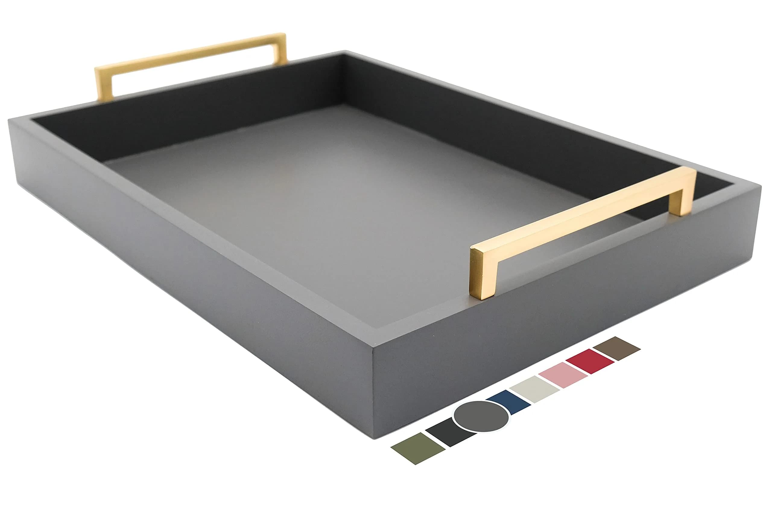 Montecito Home Decorative Serving Tray with Handles - Charcoal - 41.91cm x 31.11cm (16.5" x 12.25")