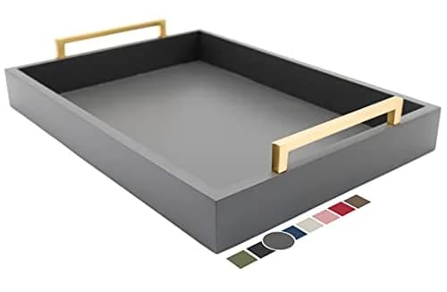 Montecito Home Decorative Serving Tray with Handles - Charcoal - 41.91cm x 31.11cm (16.5" x 12.25") thumbnail 1