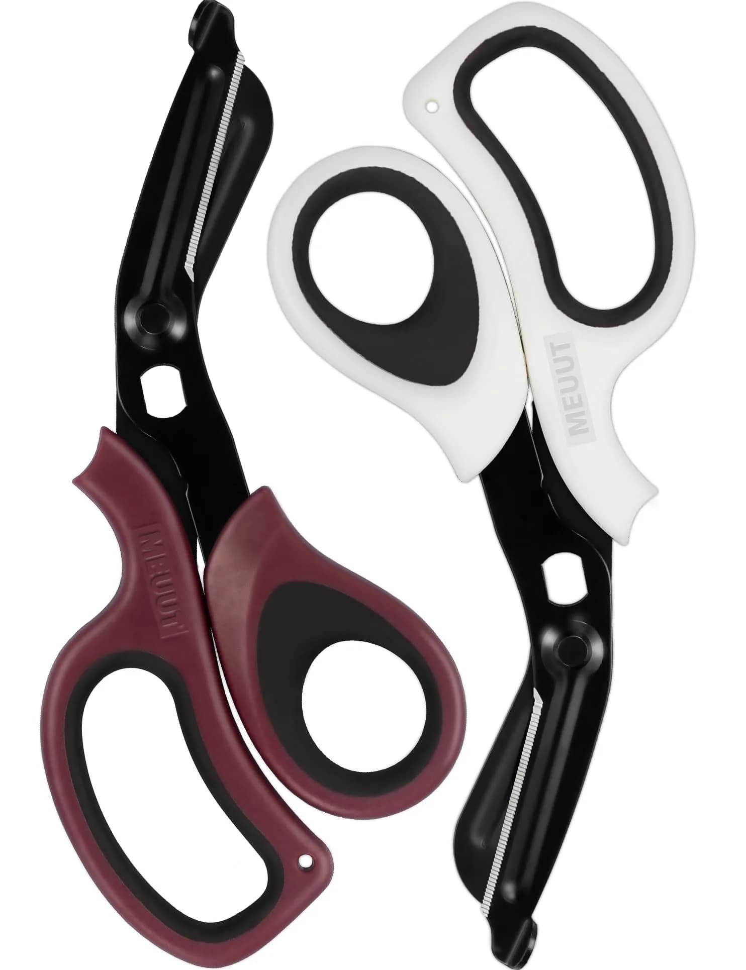 MEUUT Burgundy & White Trauma Shears (2-Pack, 7.8 Inch) - Patented Stainless Steel Medical Scissors with Oxygen Wrench - main product image