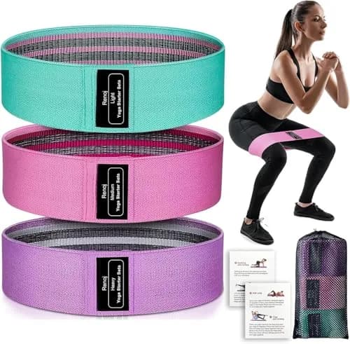 Renoj Resistance Bands for Working Out: 3-Set Exercise Bands for Pilates, Yoga, Home Gym, Booty, Leg Training | Heavy/Medium/Light Fabric Loops thumbnail 1