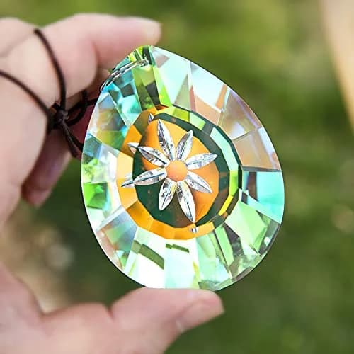 H&D HYALINE & DORA 76mm Crystal Glass Rainbow Suncatcher Drop Pendant Chandelier Lamp Decor | Striking Teardrop Pattern with Star Engraving — Crystal Rainbow Prism