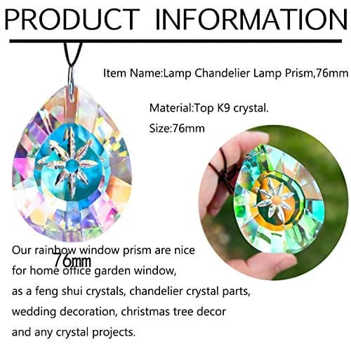H&D HYALINE & DORA 76mm Crystal Glass Rainbow Suncatcher Drop Pendant Chandelier Lamp Decor | Striking Teardrop Pattern with Star Engraving thumbnail 2