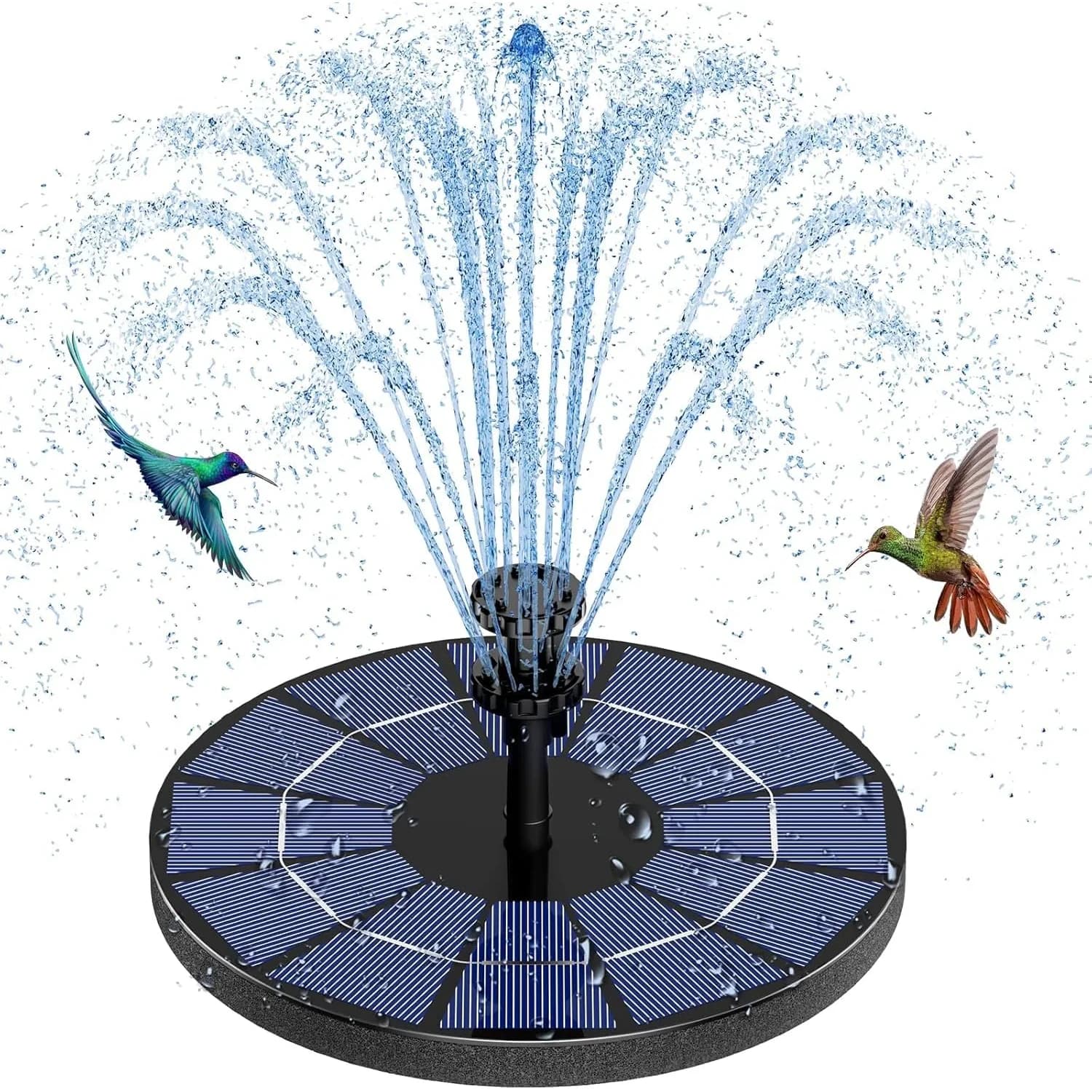 AISITIN 2.8W Solar Fountain Pump with 6 Nozzles & 3.9ft Cord | Attracts Birds to Bird Baths & Ponds — Deepblue