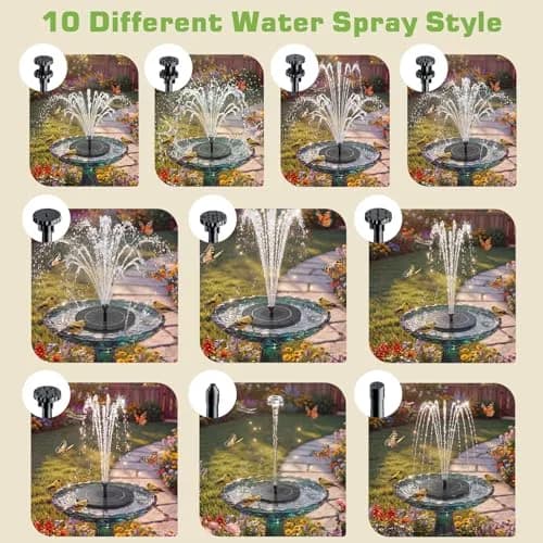 AISITIN 3.5W Solar Fountain with 1500 mAh Battery, 6 Nozzles & Fixers | 18.2cm (7.2in) Floating Water Pump for Bird Baths, Ponds, Pools thumbnail 6