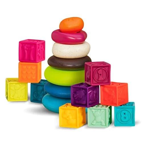 B. toys Baby Blocks & Stacking Set, One Two Squeeze & Stacking Stones 17-Piece Playset | Educational Toy for 6 Months+ thumbnail 1