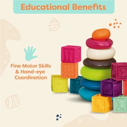 B. toys Baby Blocks & Stacking Set, One Two Squeeze & Stacking Stones 17-Piece Playset | Educational Toy for 6 Months+ thumbnail 2