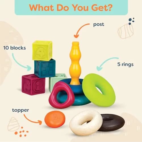 B. toys Baby Blocks & Stacking Set, One Two Squeeze & Stacking Stones 17-Piece Playset | Educational Toy for 6 Months+ thumbnail 3
