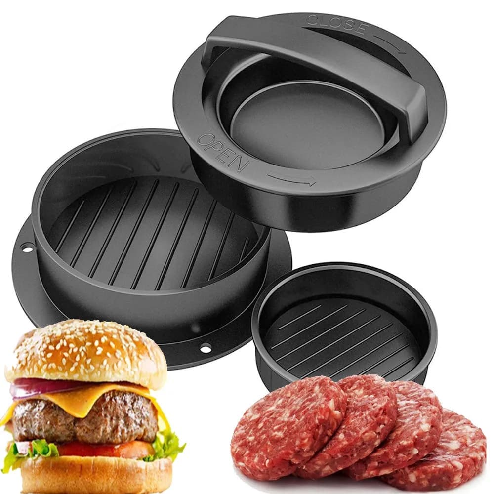 iPstyle Black Burger Press Patty Maker with Non-Stick Coating & Dishwasher Safe Design | 12.7 cm (5 inch) Round Mold — Black
