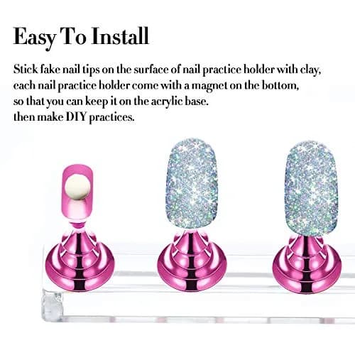 Blulu Magnetic Nail Art Practice Stands Set with Adhesive Putty | 2 Sets Silver & Pink thumbnail 4