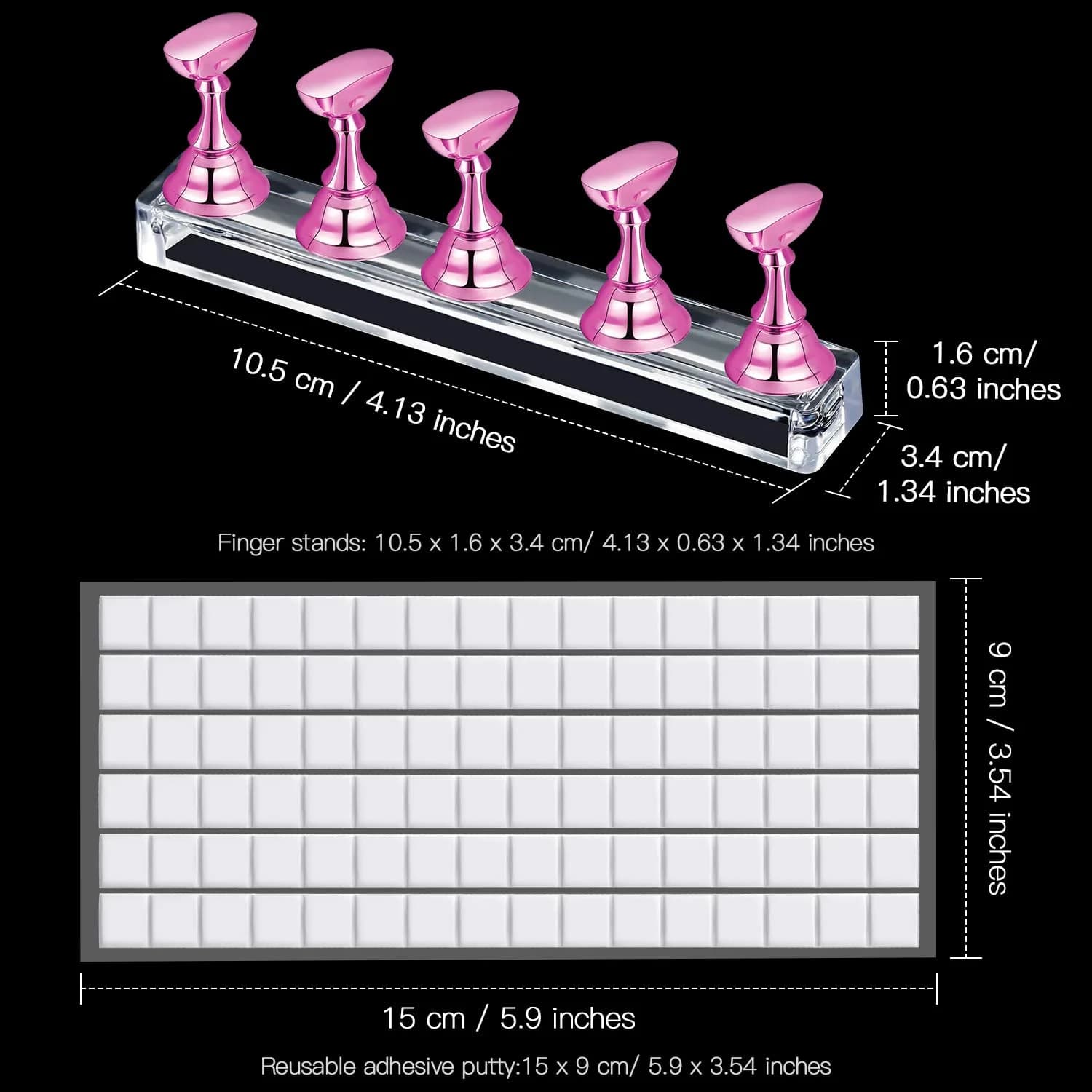 Blulu Magnetic Nail Art Practice Stands Set with Adhesive Putty | 2 Sets Silver & Pink - view 6