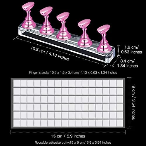 Blulu Magnetic Nail Art Practice Stands Set with Adhesive Putty | 2 Sets Silver & Pink thumbnail 6