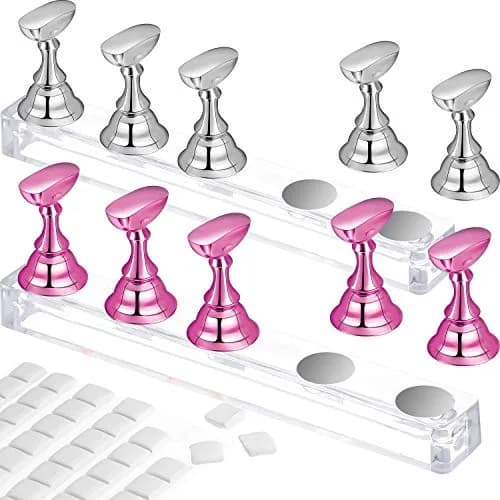 Blulu Magnetic Nail Art Practice Stands Set with Adhesive Putty | 2 Sets Silver & Pink thumbnail 1