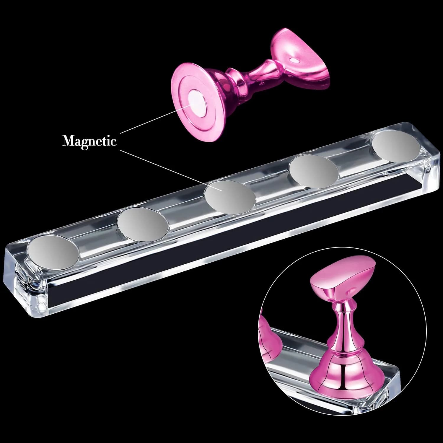 Blulu Magnetic Nail Art Practice Stands Set with Adhesive Putty | 2 Sets Silver & Pink - view 2