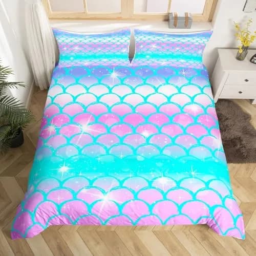 Erosebridal Fish Scale Duvet Cover Full Size Blue Purple Mermaid Scales Decor Bedding Set | Soft Microfiber Comforter Cover thumbnail 1