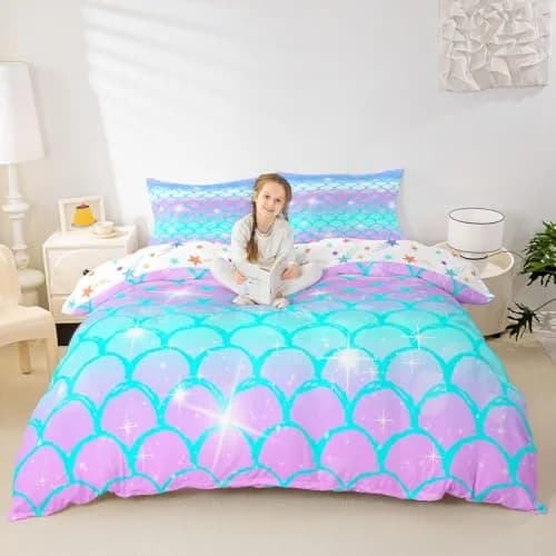 Erosebridal Fish Scale Duvet Cover Full Size Blue Purple Mermaid Scales Decor Bedding Set | Soft Microfiber Comforter Cover thumbnail 4