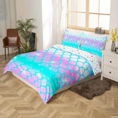Erosebridal Fish Scale Duvet Cover Full Size Blue Purple Mermaid Scales Decor Bedding Set | Soft Microfiber Comforter Cover thumbnail 5