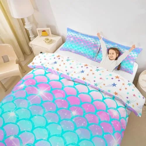 Erosebridal Fish Scale Duvet Cover Full Size Blue Purple Mermaid Scales Decor Bedding Set | Soft Microfiber Comforter Cover thumbnail 2