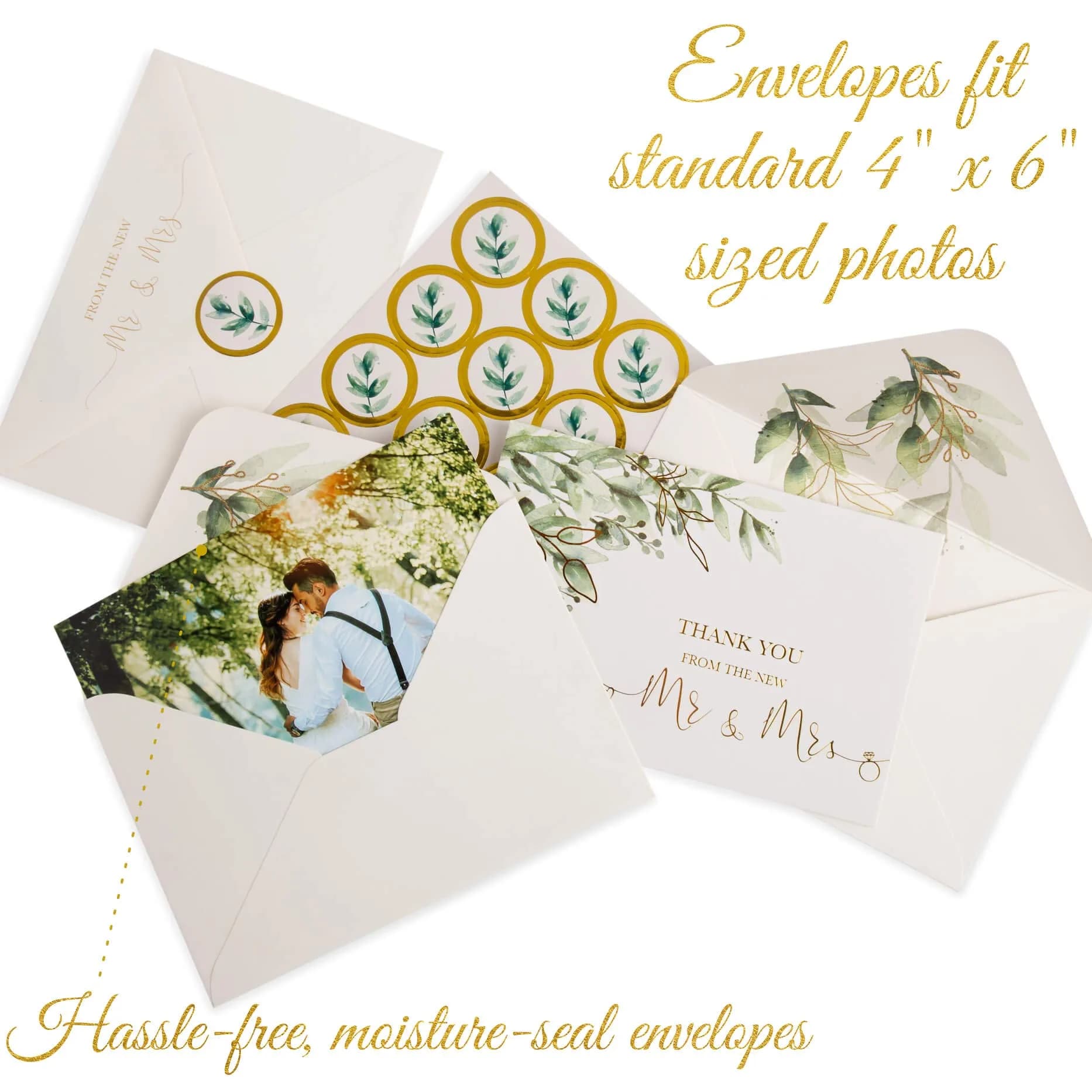 VNS Creations Blank Wedding Thank You Cards 100 Pack 4x6 Inches | Greenery & Gold Design - view 6