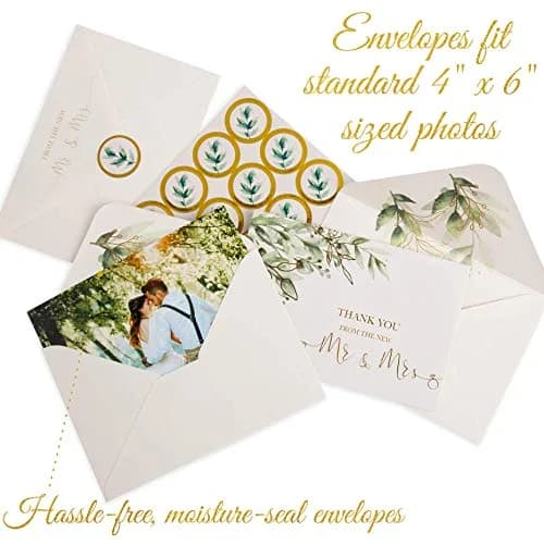 VNS Creations Blank Wedding Thank You Cards 100 Pack 4x6 Inches | Greenery & Gold Design thumbnail 6