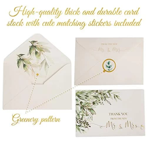 VNS Creations Blank Wedding Thank You Cards 100 Pack 4x6 Inches | Greenery & Gold Design thumbnail 2
