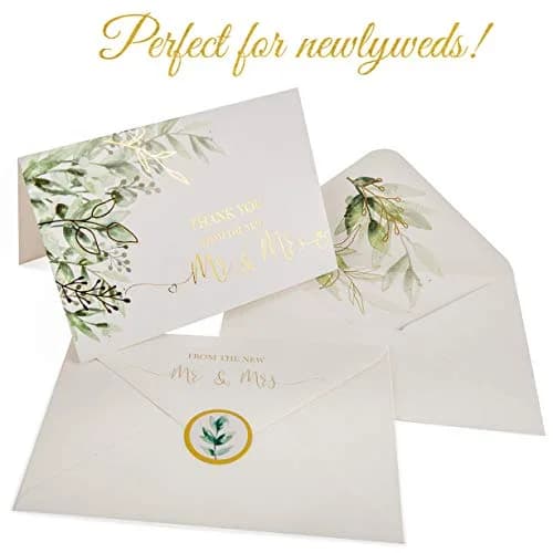 VNS Creations Blank Wedding Thank You Cards 100 Pack 4x6 Inches | Greenery & Gold Design thumbnail 3