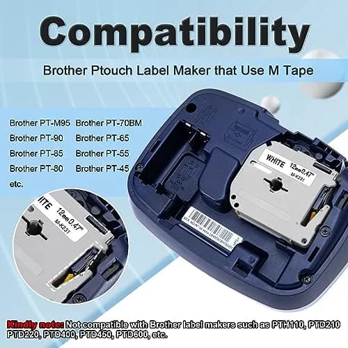 Labelife M-K231 Label Tape Replacement for Brother P Touch M Tape 12mm 0.47 | Durable, Water-Resistant Indoor Labeling thumbnail 2