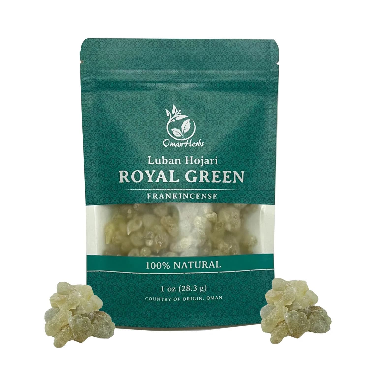 Oman Herbs Royal Green Hojari Frankincense 28.35 g (1 oz) | Pure Boswellia Sacra Incense