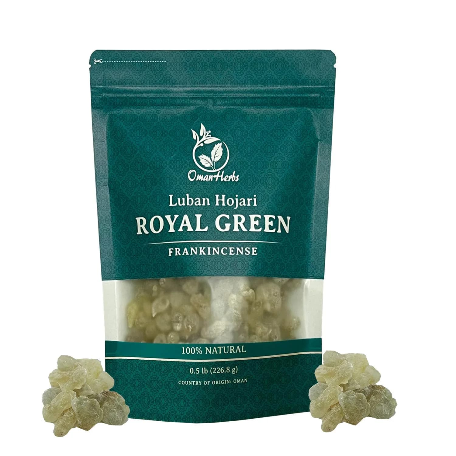 Oman Herbs Royal Green Hojari Frankincense 227g (1/2 lb) | Pure Boswellia Sacra Resin for Meditation — 1/2 lb