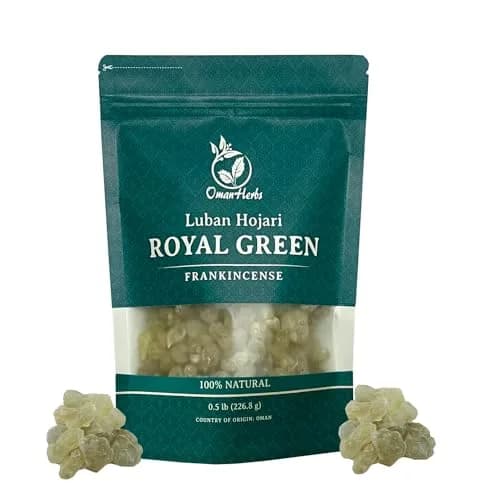 Oman Herbs Royal Green Hojari Frankincense 227g (1/2 lb) | Pure Boswellia Sacra Resin for Meditation thumbnail 1
