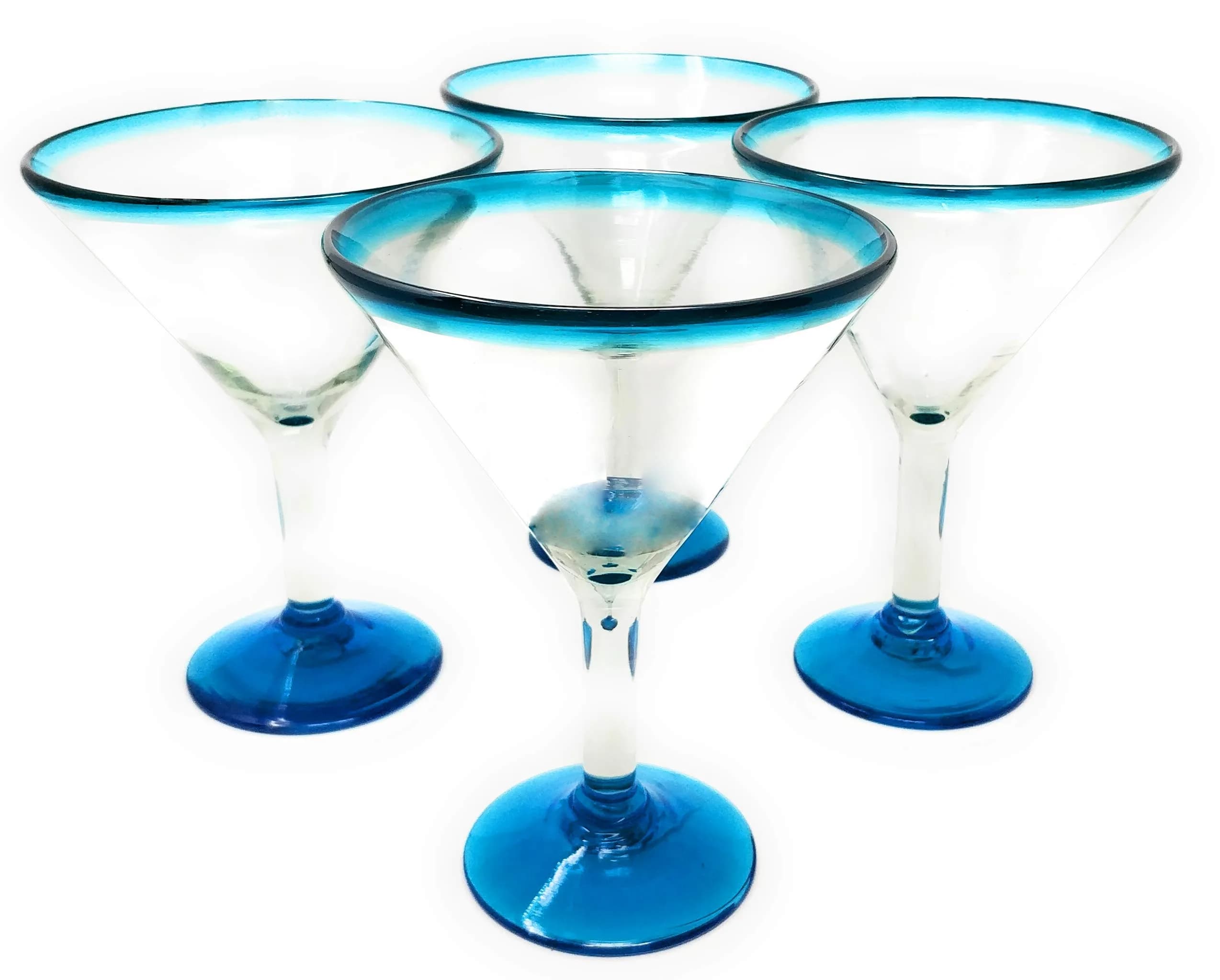 Dos Sueños Aqua Rim Margarita Glasses Set of 4 | Hand Blown Mexican Glassware - main product image
