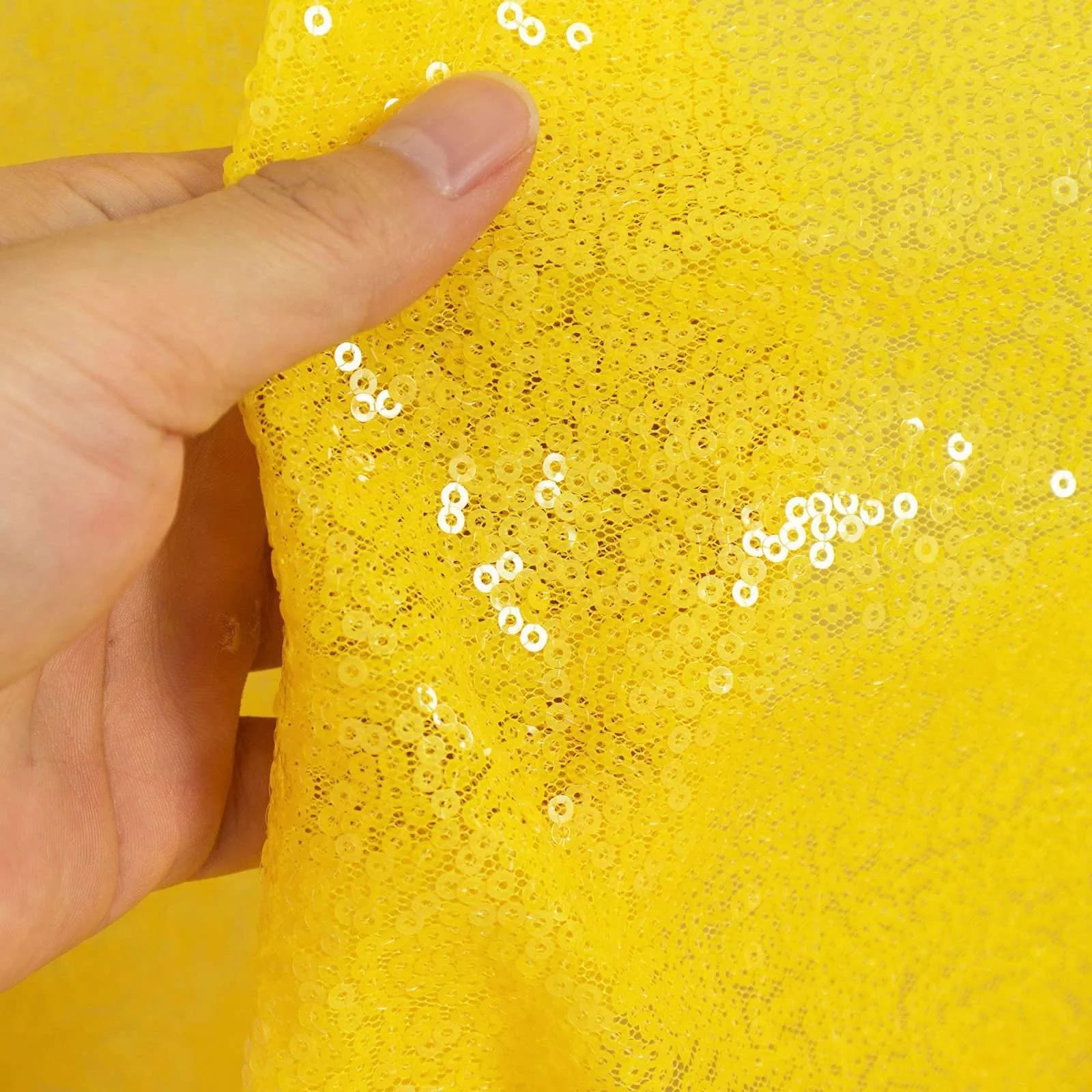 Partisout Sequin Fabric 3mm Sparkly Fabric 3 Feet | Perfect for Dress & Decor — Yellow