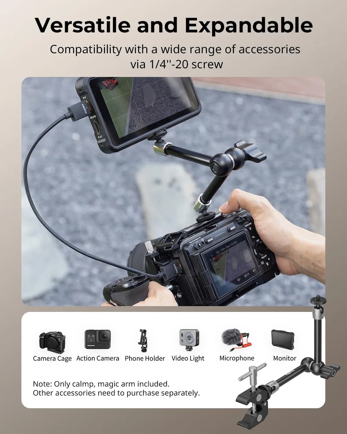 SMALLRIG Articulating Magic Arm with Super Clamp 22 cm (8.66 inches) | Mount Monitors, Lights, Cameras - view 5