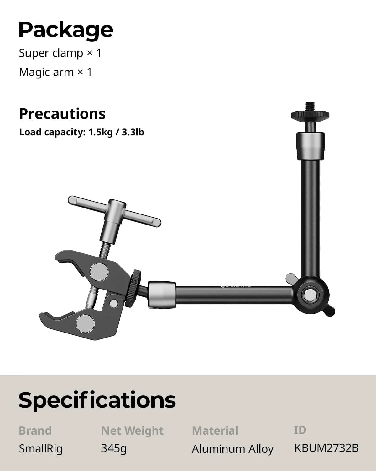 SMALLRIG Articulating Magic Arm with Super Clamp 22 cm (8.66 inches) | Mount Monitors, Lights, Cameras - view 9