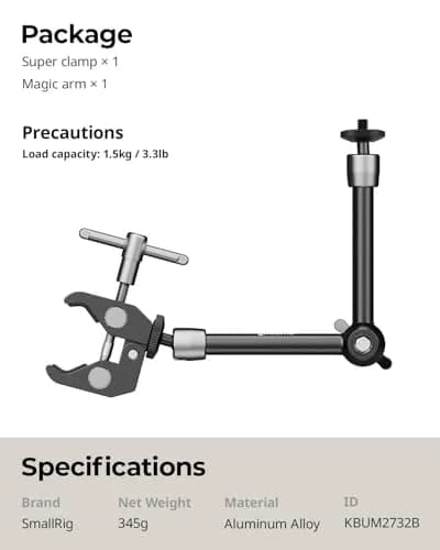 SMALLRIG Articulating Magic Arm with Super Clamp 22 cm (8.66 inches) | Mount Monitors, Lights, Cameras thumbnail 9