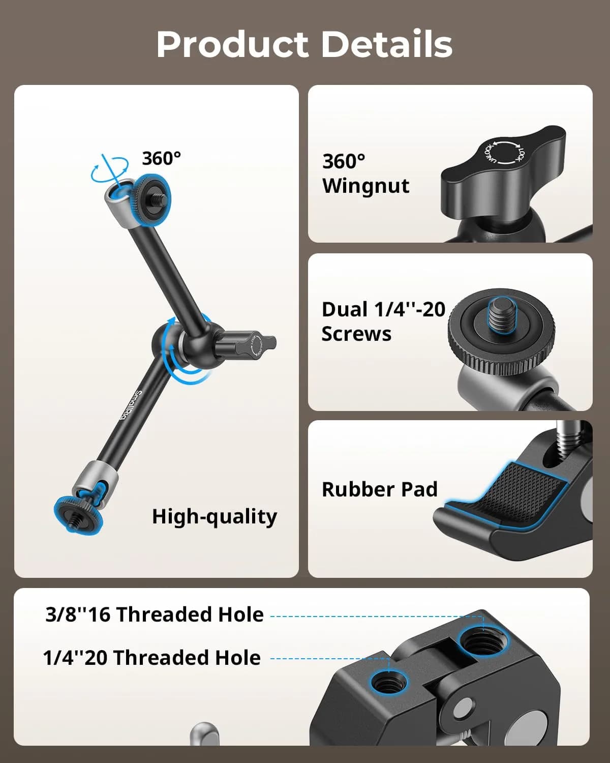 SMALLRIG Articulating Magic Arm with Super Clamp 22 cm (8.66 inches) | Mount Monitors, Lights, Cameras - view 2