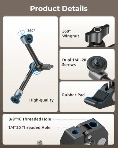SMALLRIG Articulating Magic Arm with Super Clamp 22 cm (8.66 inches) | Mount Monitors, Lights, Cameras thumbnail 2