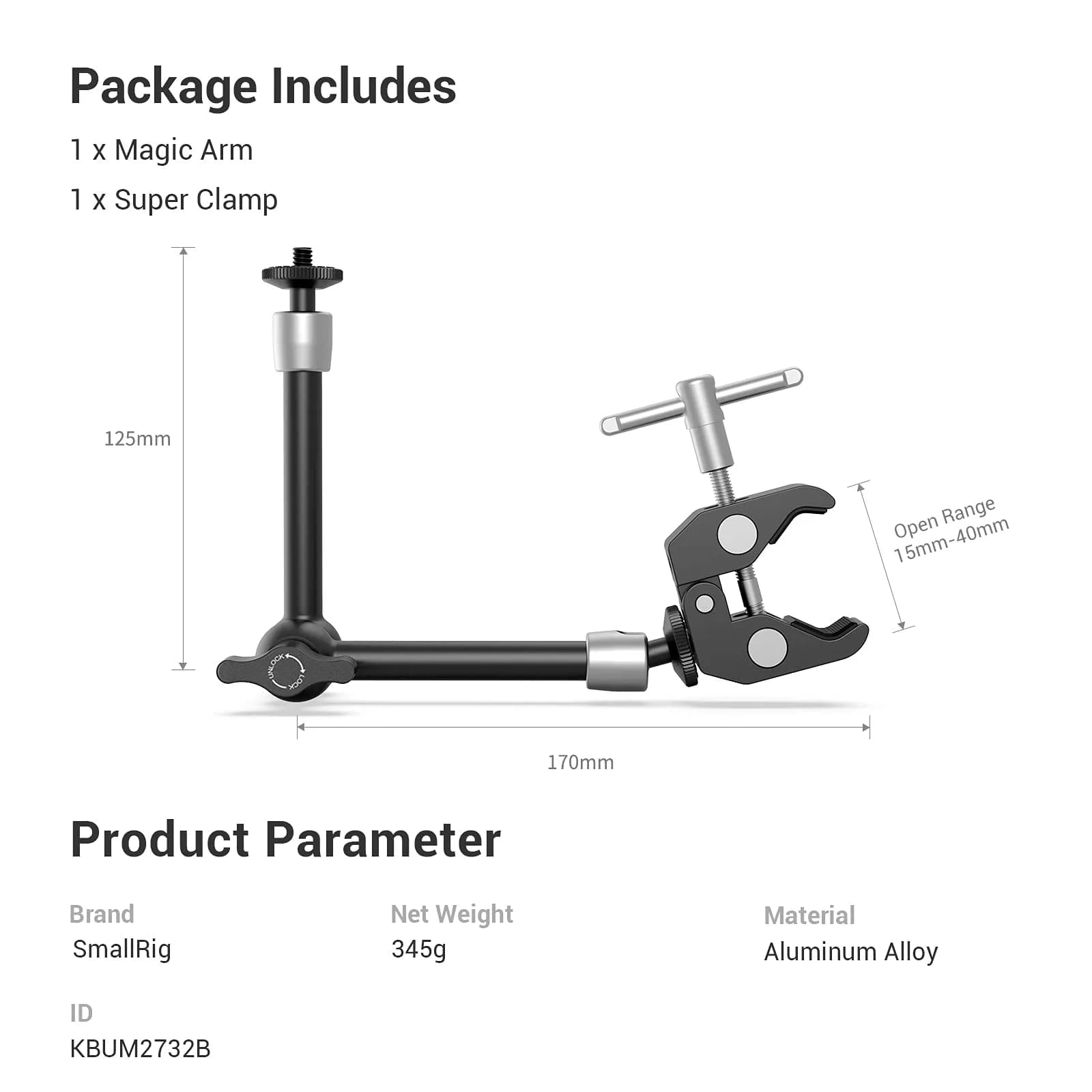 SMALLRIG Articulating Magic Arm with Super Clamp 22 cm (8.66 inches) | Mount Monitors, Lights, Cameras - view 3