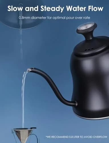 Chekbar Matte Black Tea Kettle with Thermometer, 0.8L (28oz) | Precise Gooseneck Pour Over for Coffee & Tea thumbnail 6
