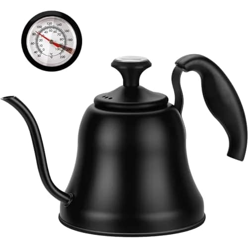 Chekbar Matte Black Tea Kettle with Thermometer, 0.8L (28oz) | Precise Gooseneck Pour Over for Coffee & Tea thumbnail 1