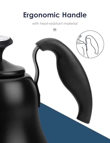 Chekbar Matte Black Tea Kettle with Thermometer, 0.8L (28oz) | Precise Gooseneck Pour Over for Coffee & Tea thumbnail 2
