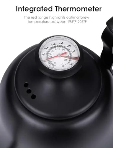 Chekbar Matte Black Tea Kettle with Thermometer, 0.8L (28oz) | Precise Gooseneck Pour Over for Coffee & Tea thumbnail 3