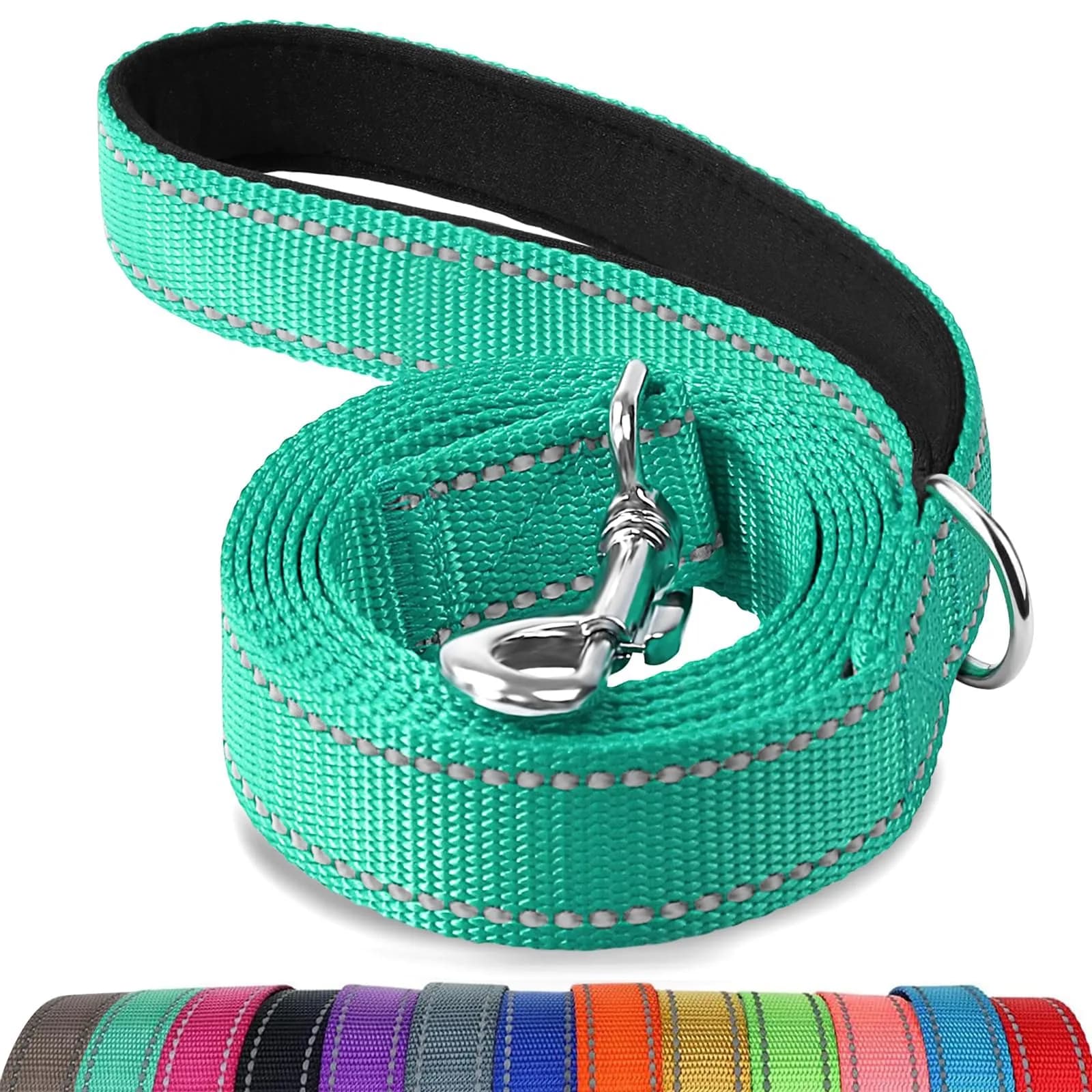Joytale Reflective Dog Leash 6 ft x 1" Turquoise | Heavy Duty Nylon Webbing, Padded Handle, Visible at Night, for Medium & Large Dogs