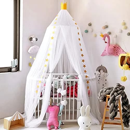 Jolitac Princess Bed Canopy for Girls Room Decor 2.4m (7.9ft) | Round Lace Mosquito Net for Kids Bedroom (White) thumbnail 1